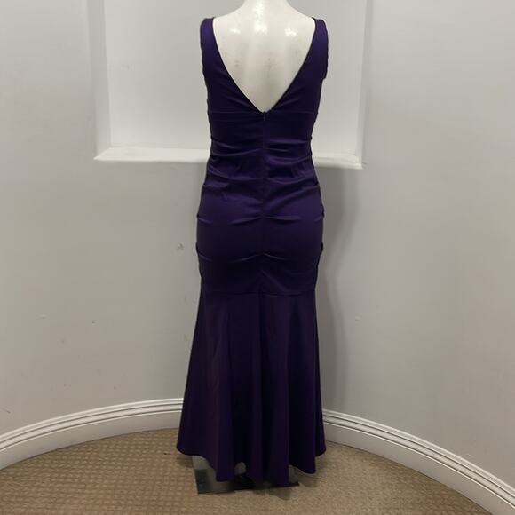 XSCAPE Ny Joanna Chen Ruched Mermaid Taffeta Gown Purple Sleeveless Size 14 - Picture 12 of 13